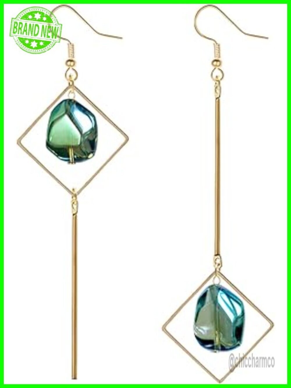 Geometric Mismatch Asymmetry Glass Drop Dangle Earrings for Women